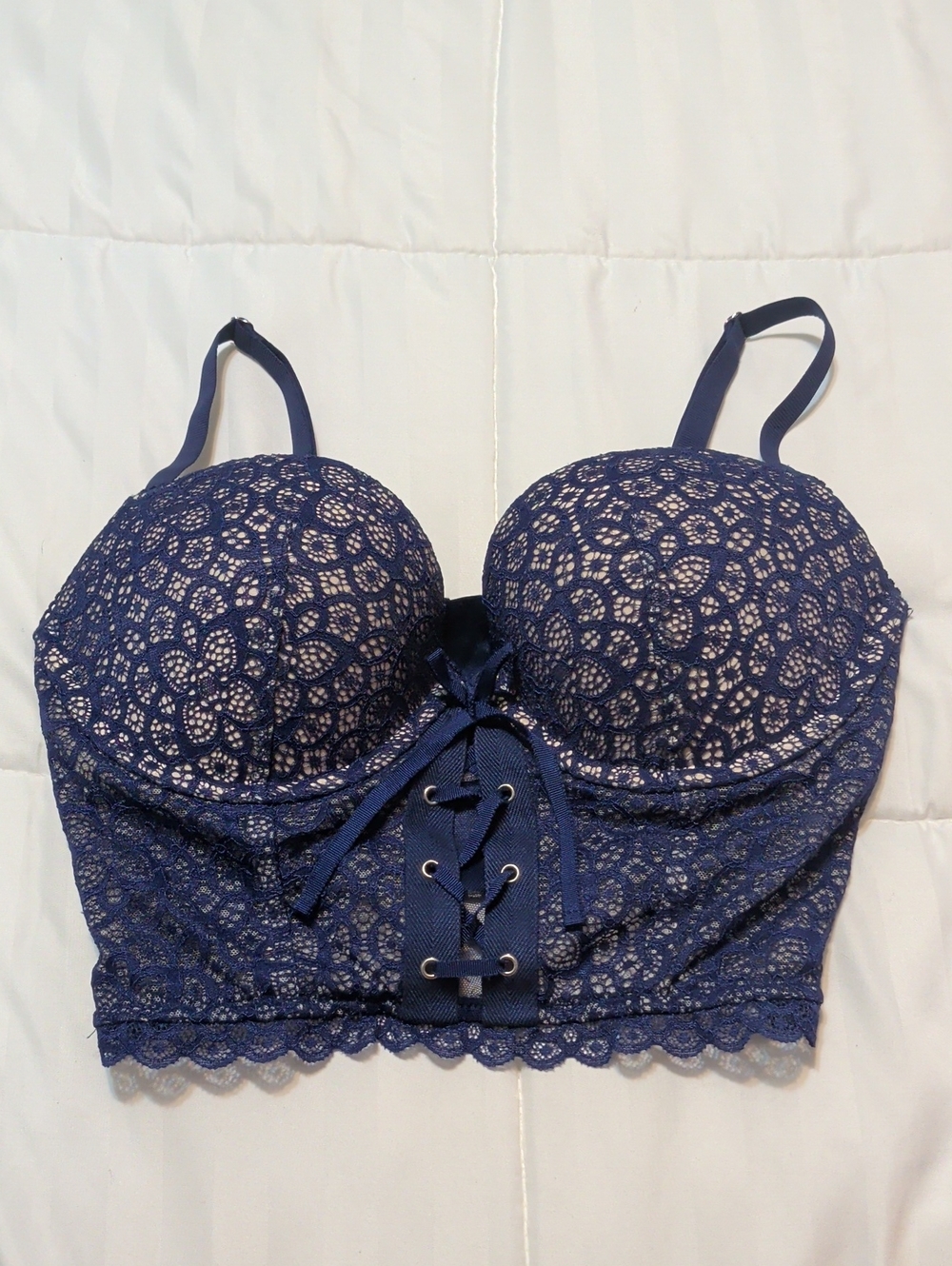 Victoria's Secret Navy Lace Corset Bralette with Front Lace-Up